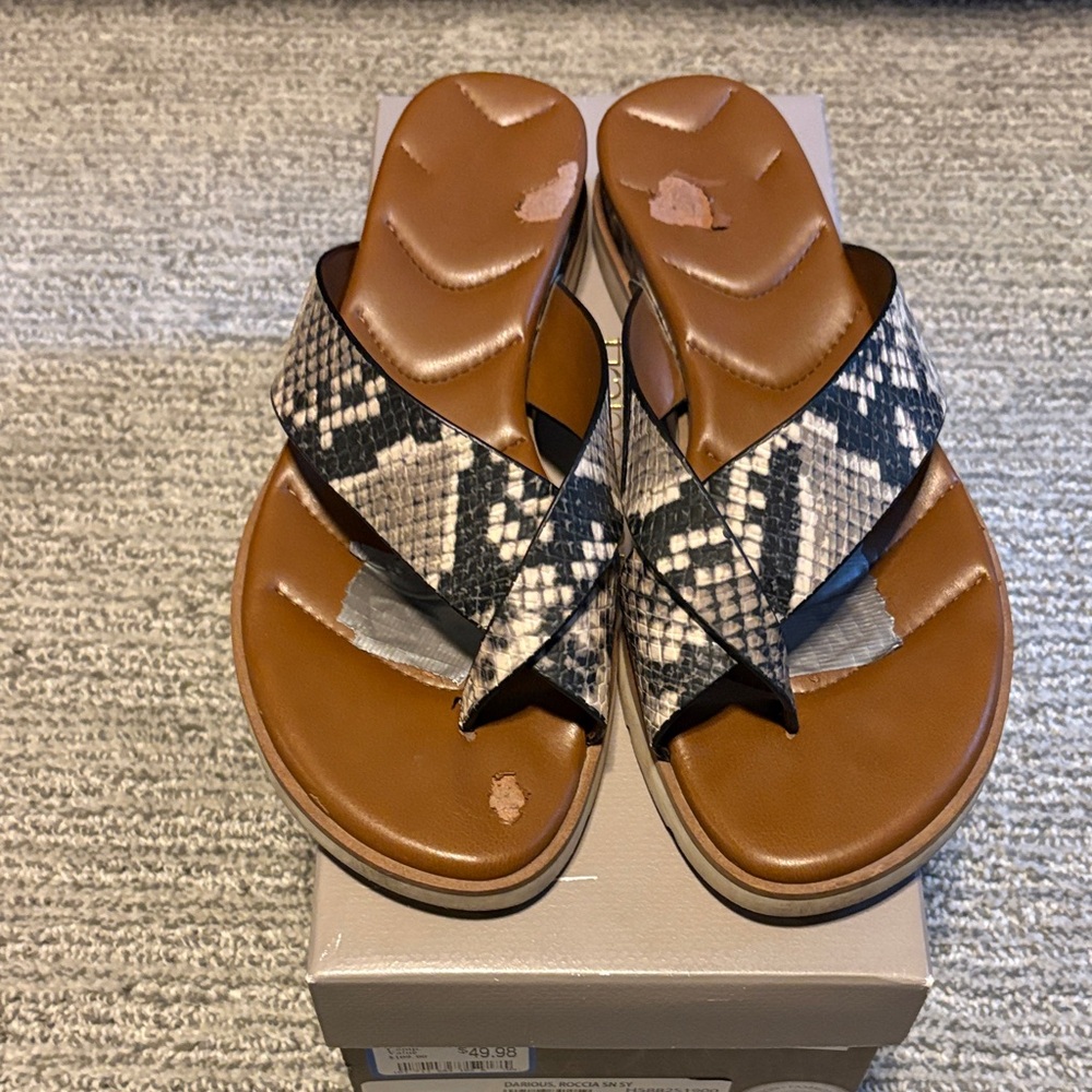 Franco Sarto Black and Brown Snakeskin Sandals